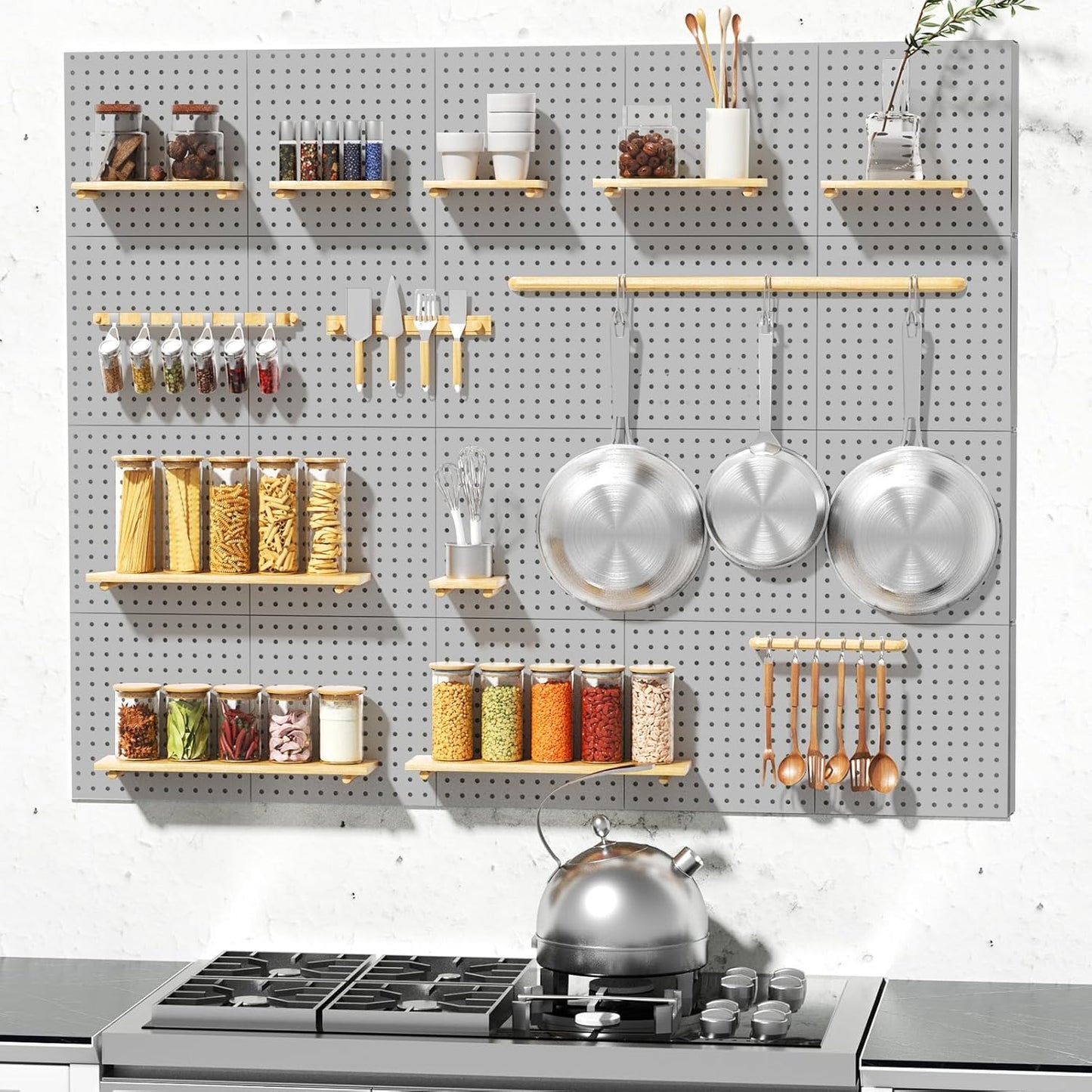 Peg Board, 4PCS Metal Pegboard Wall Organizer. Heavy Duty Pegboard, Peg Boards, Pegboard for Walls, White Pegboard for Garage Craft Room Workbench Office Kitchen Tool Organization, 12"*12"