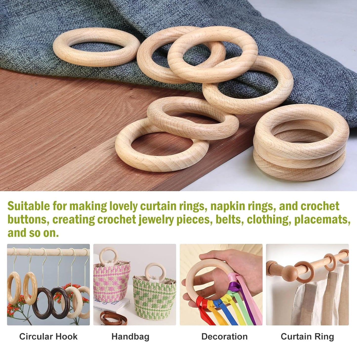 FoDau770 5pcs Natural Beech Wooden Rings, Unfinished Solid Wood Rings Heavy Duty Wood Circles, Macrame Craft Circles for Party, Home Decor & DIY Making - Outer Diameter: 3 Inch