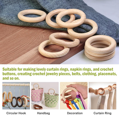 FoDau770 5pcs Natural Beech Wooden Rings, Unfinished Solid Wood Rings Heavy Duty Wood Circles, Macrame Craft Circles for Party, Home Decor & DIY Making - Outer Diameter: 3 Inch