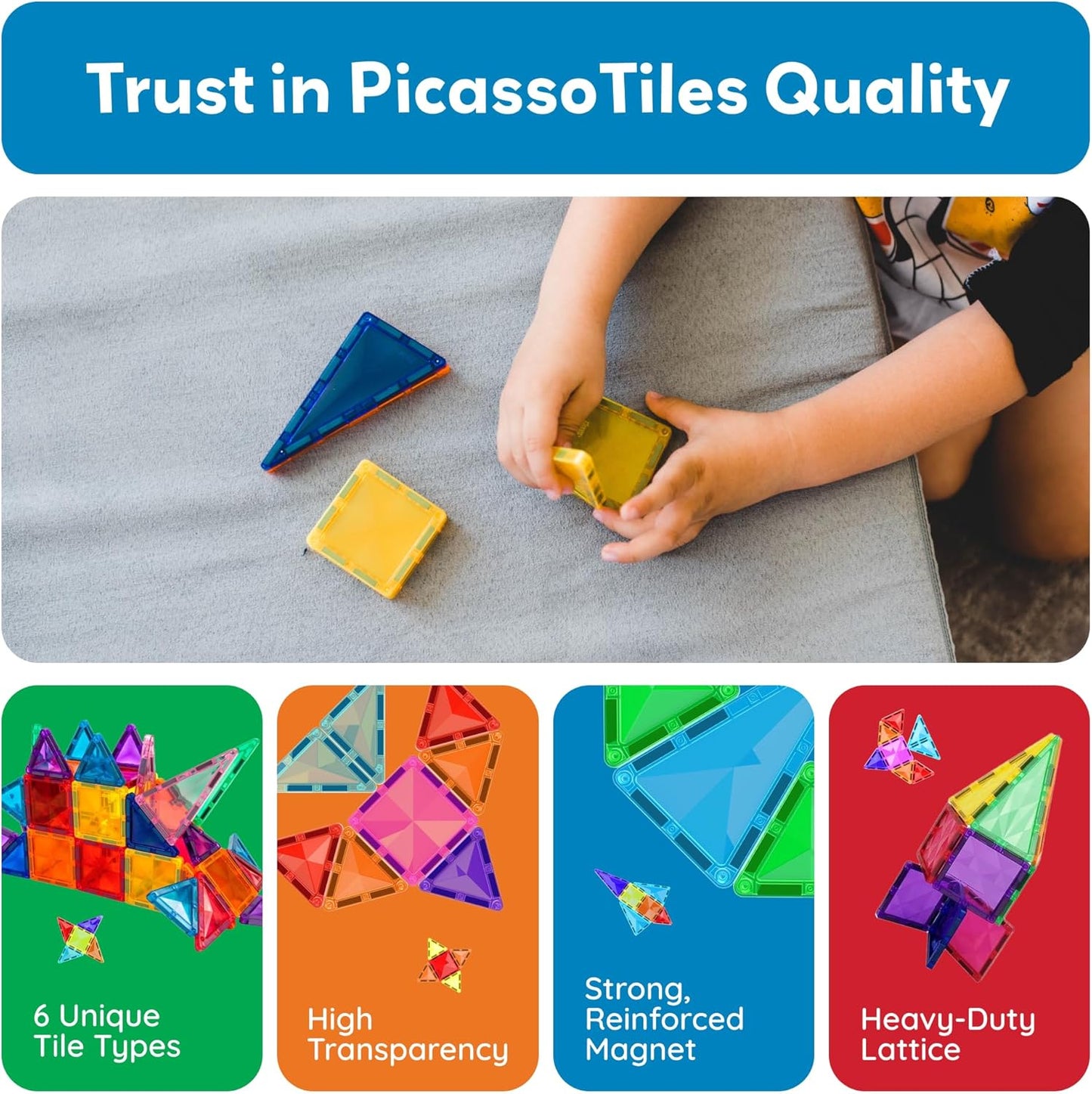 PicassoTiles Magnetic Building Block Set Geometry Shape Magnet Tiles Construction Toy STEM Learning Kit Educational Playset Playboard Pretend Play Stacking Blocks Child Brain Development PT16