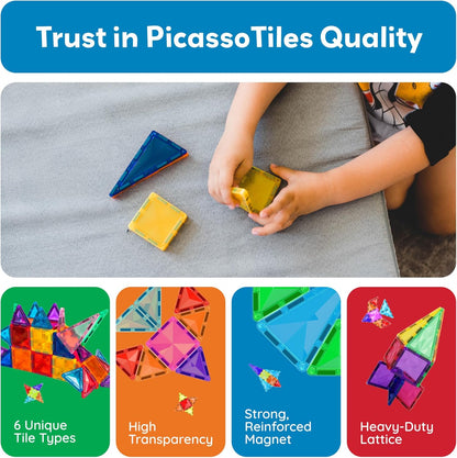 PicassoTiles Magnetic Building Block Set Geometry Shape Magnet Tiles Construction Toy STEM Learning Kit Educational Playset Playboard Pretend Play Stacking Blocks Child Brain Development PT16