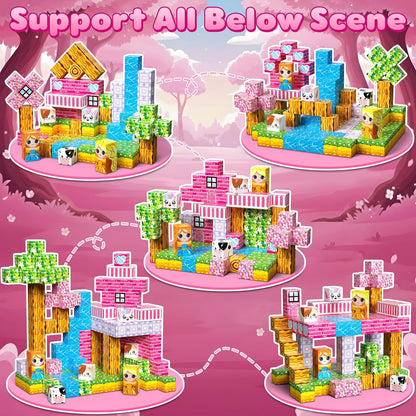 Magnetic Blocks, 150PCS Magnetic Building Blocks, Stacking Magnets for Kids, Sensory Toy for STEM Constructions Magnet Blocks for Girls Age 3+, Christmas Birthday Gifts (Snow Castle)
