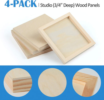 Falling in Art Unfinished Birch Wood Canvas Panels Kit, 4 Pack of 8x10’’ Studio 3/4’’ Deep Cradle Boards for Pouring Art, Crafts, Painting, and More