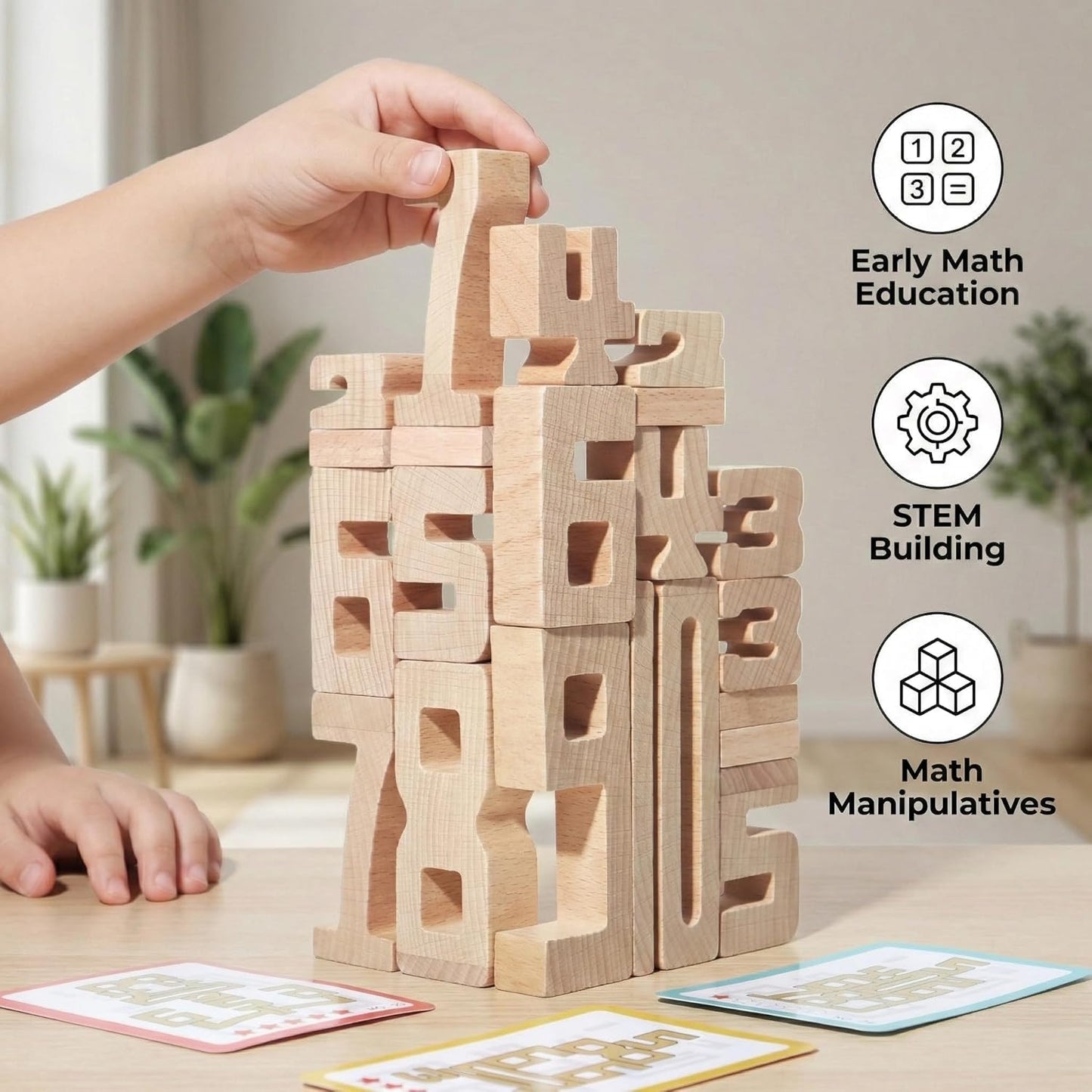 Wooden Number Blocks for Toddlers 3+, 20 PCS Montessori Math Stacking Toys, Natural Wood Counting & Learning Blocks with 30 Challenge Levels, STEM Educational Gift for Preschool Boys Girls