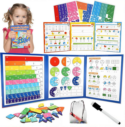 Magnetic Fraction Demonstration Book,Magnetic Fraction Tiles & Fraction Circles Set,Math Manipulatives for Elementary School,Montessori Fraction Manipulatives Learning Educational Puzzle Toys for Kids