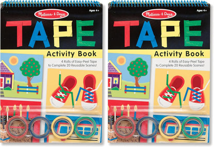 Melissa & Doug Tape Activity Book for Kids with 4 Easy-Tear Tape Rolls (Blue, Green, Red, Yellow) & 20 Reusable Scenes on Spiral-Bound Sheets, Road Trip Activities & Travel Toys for Kids Ages 4+