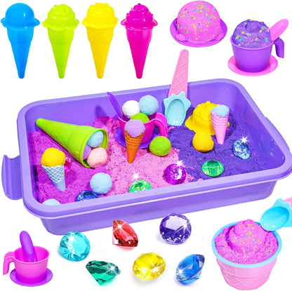Bbiamsleep Ice Cream Sensory Bin, 61 Pcs Ice Cream Sensory Bin Fillers with 11 Mould 9 Tools for Home Decor