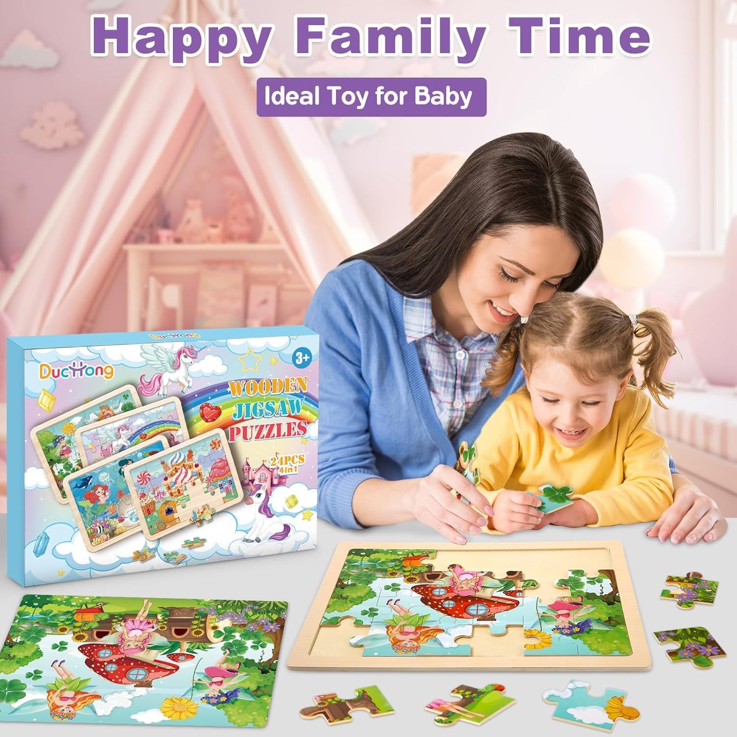 Puzzles for Kids Ages 4-6, 4 Packs 24 Pcs Wooden Jigsaw Puzzles for Toddlers Ages 2-4, Preschool Educational Vehicle Puzzle Toys Gifts for 3 4 5 6 Boys Girls