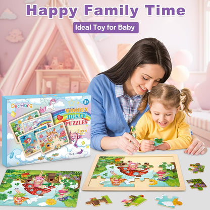 Puzzles for Kids Ages 4-6, 4 Packs 24 Pcs Wooden Jigsaw Puzzles for Toddlers Ages 2-4, Preschool Educational Vehicle Puzzle Toys Gifts for 3 4 5 6 Boys Girls