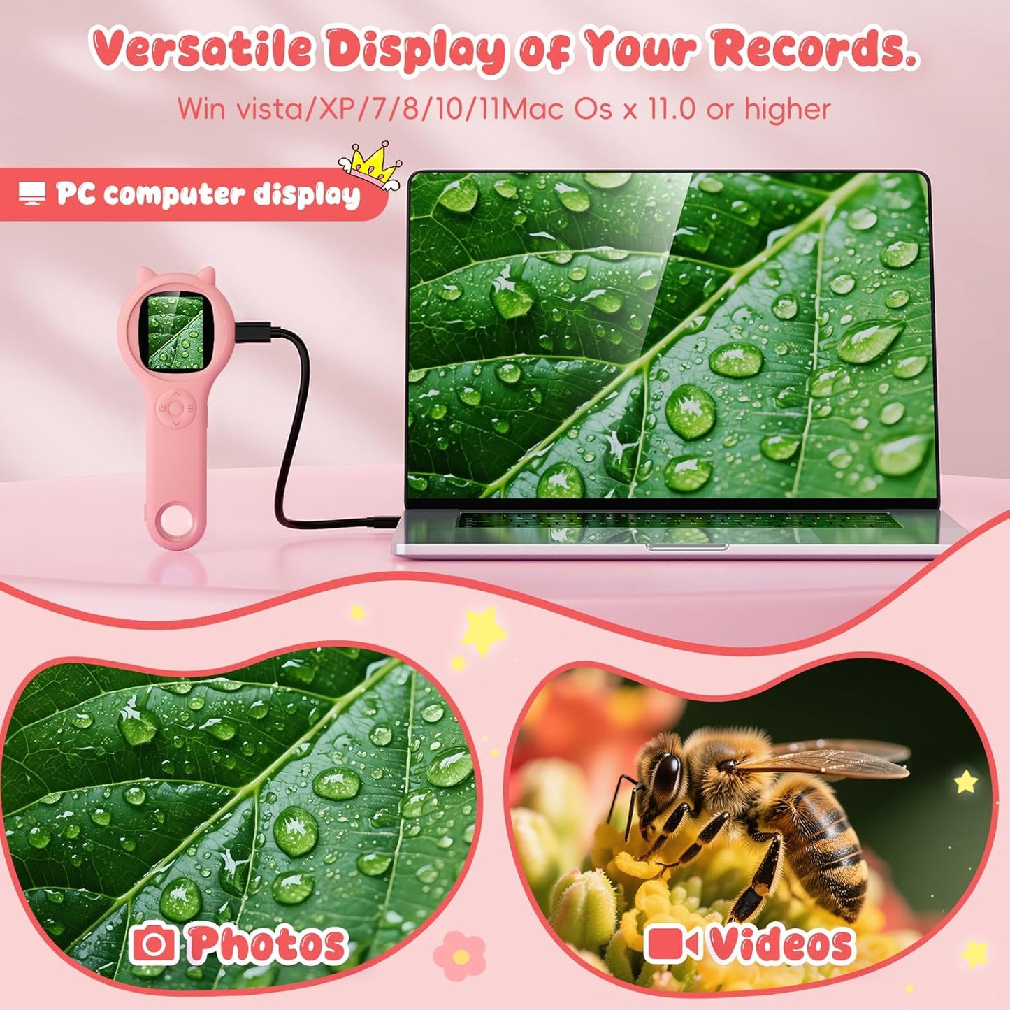 Microscope for Kids - Electronic Handheld Magnifying Glass for Children-STEM Outdoor Science Kit for Summer Travel & Camping Toy,Birthday Gifts Toys for 5-8 9-12 Year Old Girls（Purple）