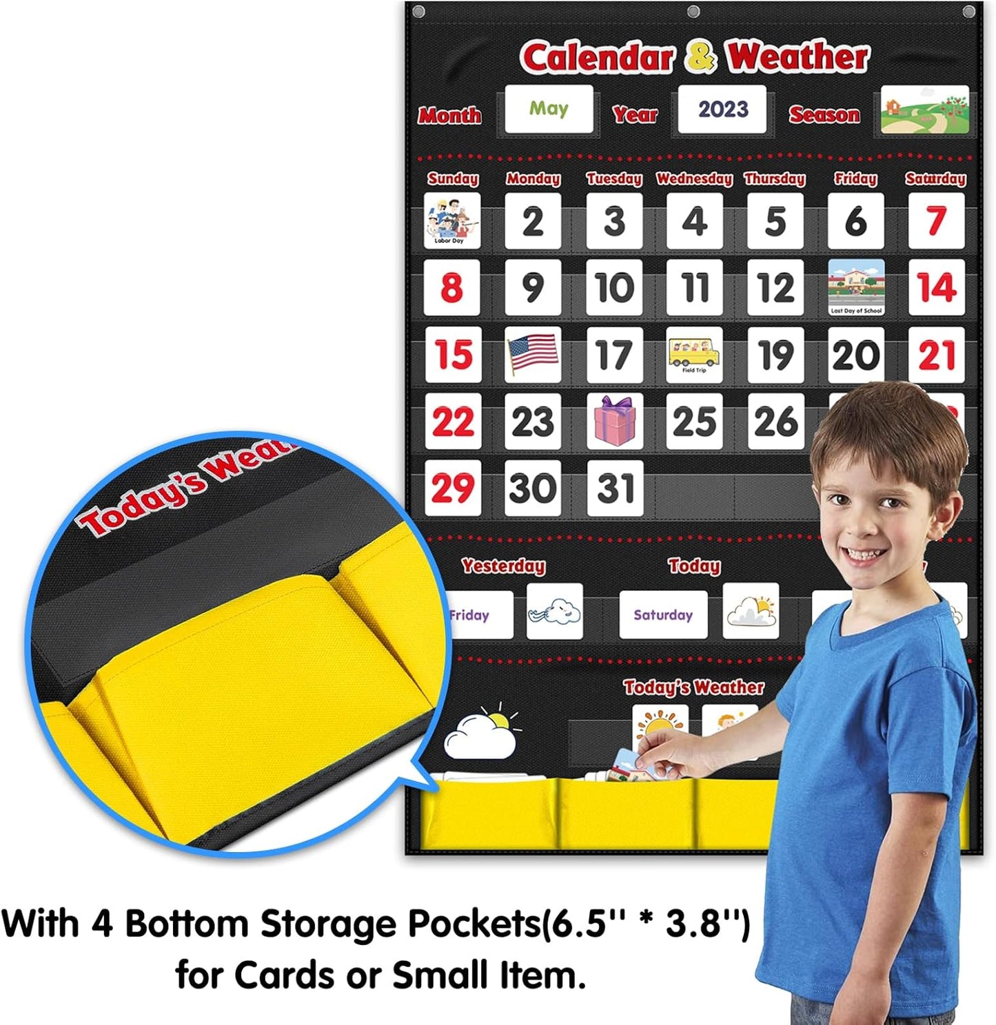 Godery Calendar and Weather Pocket Chart, Classroom Organized Chart, 149 Pieces