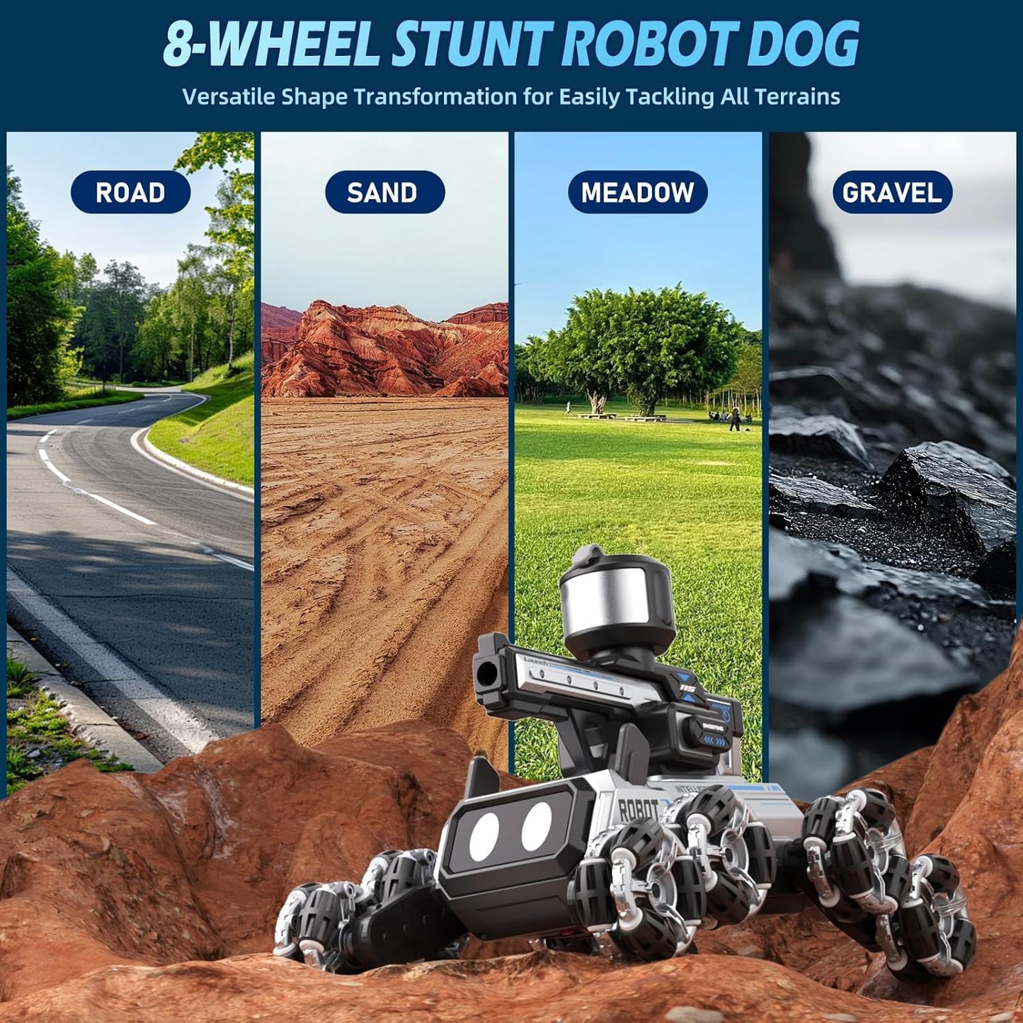 Godboat Robot Dog - Smart Toys for Kids with Music & LED Eyes, 2.4GHZ RC Car, 8-Wheel Stunt, 9+ Lifelike Actions and Water-Shooting, Age 3 4 5 6 7 8 Year Old Boys Girls Christmas & Birthday Gifts 2026