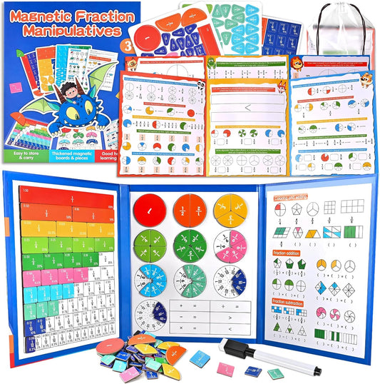 Magnetic Fraction Demonstration Book with Magnetic Fraction Tiles & Circles, Hands-On Fraction Manipulatives for Kids, Visual Math Learning Set for Classroom, Homeschool & Early Math Practice