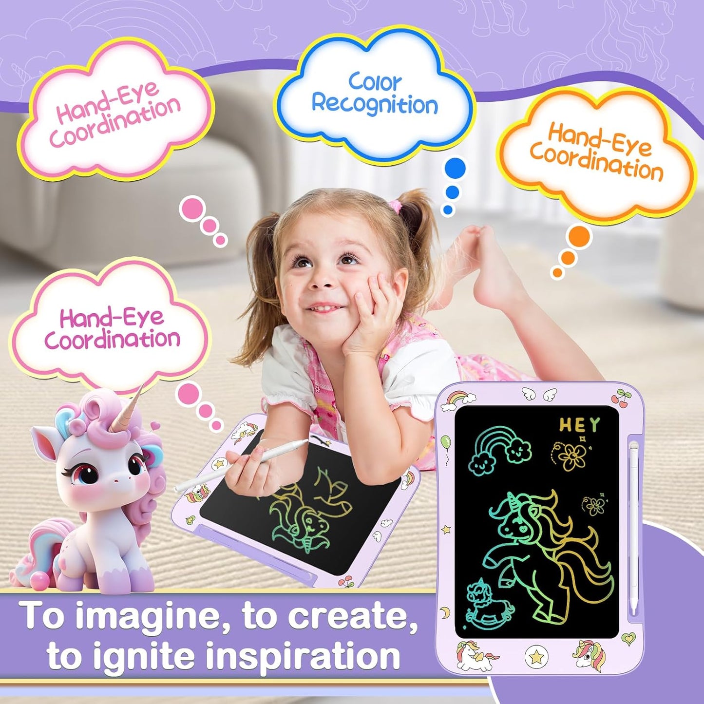 Genialba LCD Writing Tablet for Kids, Colorful Screen Drawing Board for 3-7 Year Old Boys & Girls - Educational Toys for Birthday & Christmas (Penguin)