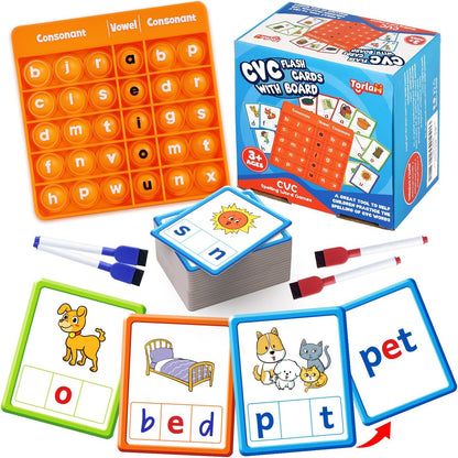 Torlam CVC Word games Phonics Games Sight Words Flash Cards, Spelling Reading Learning Flashcards, Speech Therapy Toy Preschool Kindergarten Classroom Learning Activities Must Have Homeschool Supplies