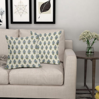 Sage Green Blue Floral Block Print Pillow Covers 18x18 Set of 2 Spring Flower Pattern Decorative Throw Pillowcases Outdoor Rustic Farmhouse Square Cushion Cases Decor for Home Couch Sofa Bed