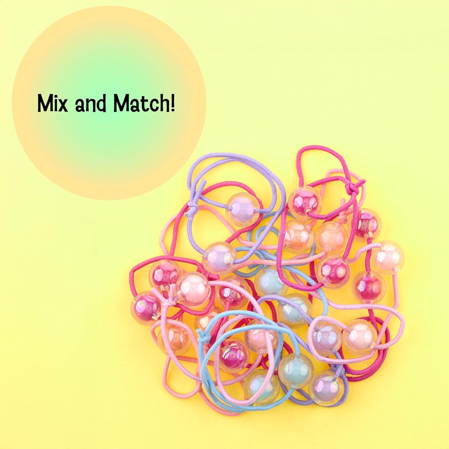 12pc Bubble Ball Ponytail Holders – Iridescent Double Bead Hair Ties for Girls and Toddlers – Colorful No-Damage Elastic Hair Bands for Pigtails and Braids