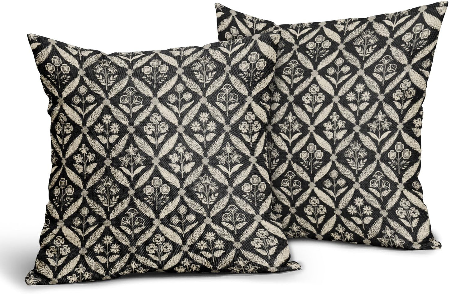 Blue Green Floral Block Print Pillow Covers 12X20 Set of 2, Flower Pattern Spring Summer Print Decorative Throw Pillow Covers Outdoor Farmhouse Seasonal Cushion Case Couch Sofa Bed Decor