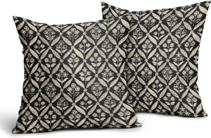 Blue Green Floral Block Print Pillow Covers 12X20 Set of 2, Flower Pattern Spring Summer Print Decorative Throw Pillow Covers Outdoor Farmhouse Seasonal Cushion Case Couch Sofa Bed Decor