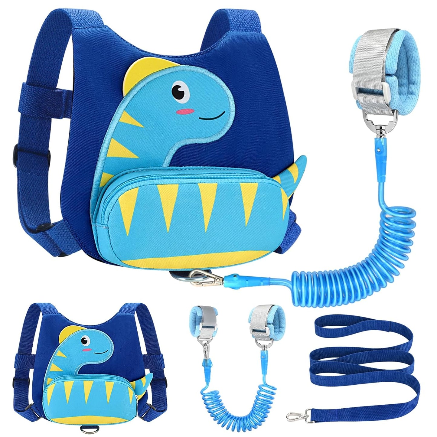 3 in 1 Toddler Harness Leash + Baby Anti Lost Wrist Link, Accmor Cute Dinosaur Child Safety Harness Tether, Kids Walking Wristband Assistant Strap Belt for Parent Boys Outdoor Activity (Black)