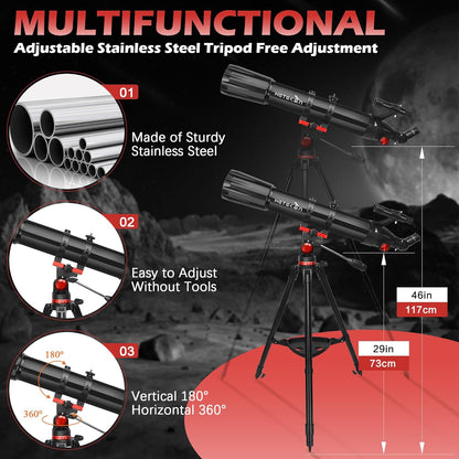 HETEKAN Telescope, Telescope for Adults High Powered, 90mm Aperture 900mm Refractor Telescopes for Kids & Beginners, Magnification 450X,for Planet Observation with Stainless Tripod & Phone Adapter