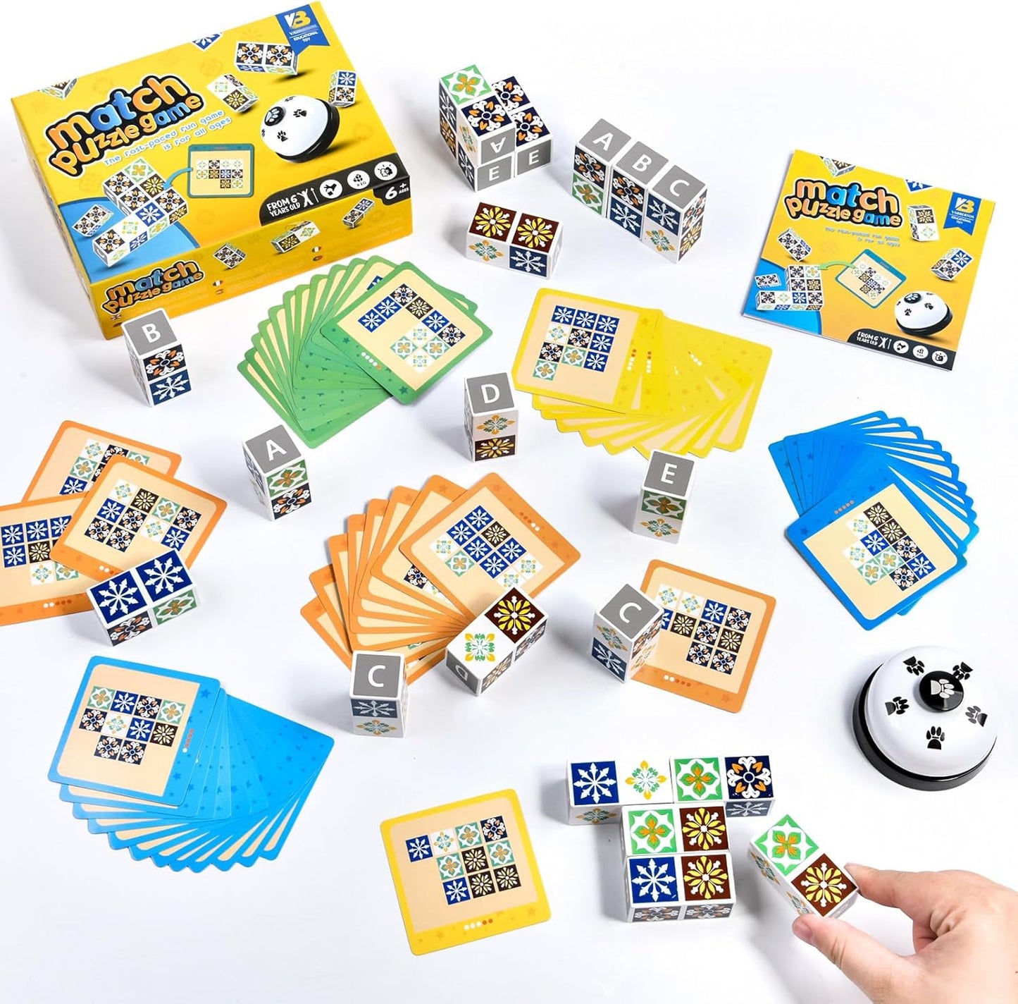 Wooden Match Puzzle Game Popular Board Games for Family Night, Pattern Matching Puzzle Game, Block Match Puzzles Building Cubes Educational Toys for Kids and Adults