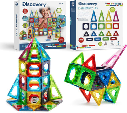 Discovery 100-Piece 3D Magnetic Tiles Set, Educational STEM Kids Toys, Ages 4+, Construction Building Block Creativity Kit, Engineering Development