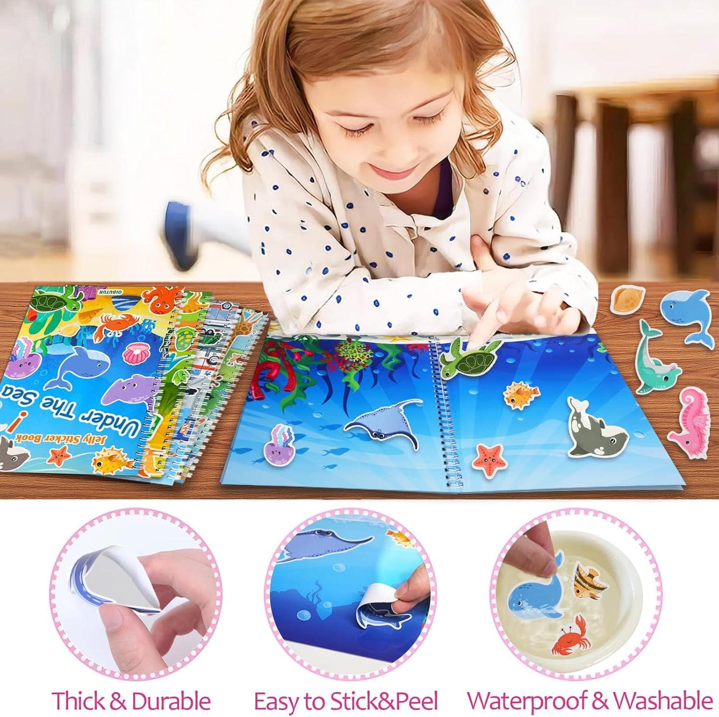 Jelly Sticker Books for Toddlers 2-4 Years, Reusable Sticker Book for Kids 1-3, Toddler Easter Basket Stuffers＆Travel Essentials Animals Stickers for Kids Toddler Plane Activities (Animals)