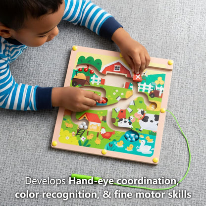 QimuMku Montessori Busy Board for Toddlers 2-4 - Magnetic Color and Number Maze Wooden Ice Cream Matching Game 1-6 Counting Learning Toys for Boys Girls Road Trip Essentials