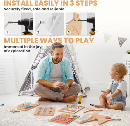BlueWood Wooden Wall Busy Board Panels, Toddler Learning Activity Center, Montessori Philosophy Sensory, Educational Toys, Conducive to All-Round Development - Whale