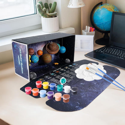 Pllieay 3D Solar System Model, Solar System Project Kit Includes Display Box, Mixed Sized Foam Balls, Color Pigments, Palette, Painting Brushes, Bamboo Sticks for Kids School Science Projects