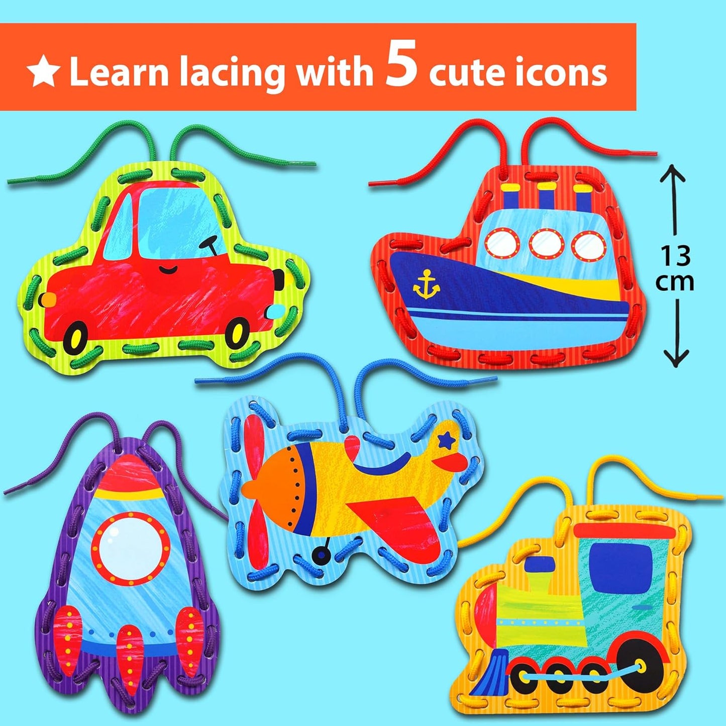 KRAFUN My First Lacing Cards Kit for Toddlers & Kids Age 3+, 10 Safari Animal Arts & Crafts Projects, Fine Motor Skills Toys with Lion Monkey Elephant Tiger Giraffe Hippo Zebra Bear