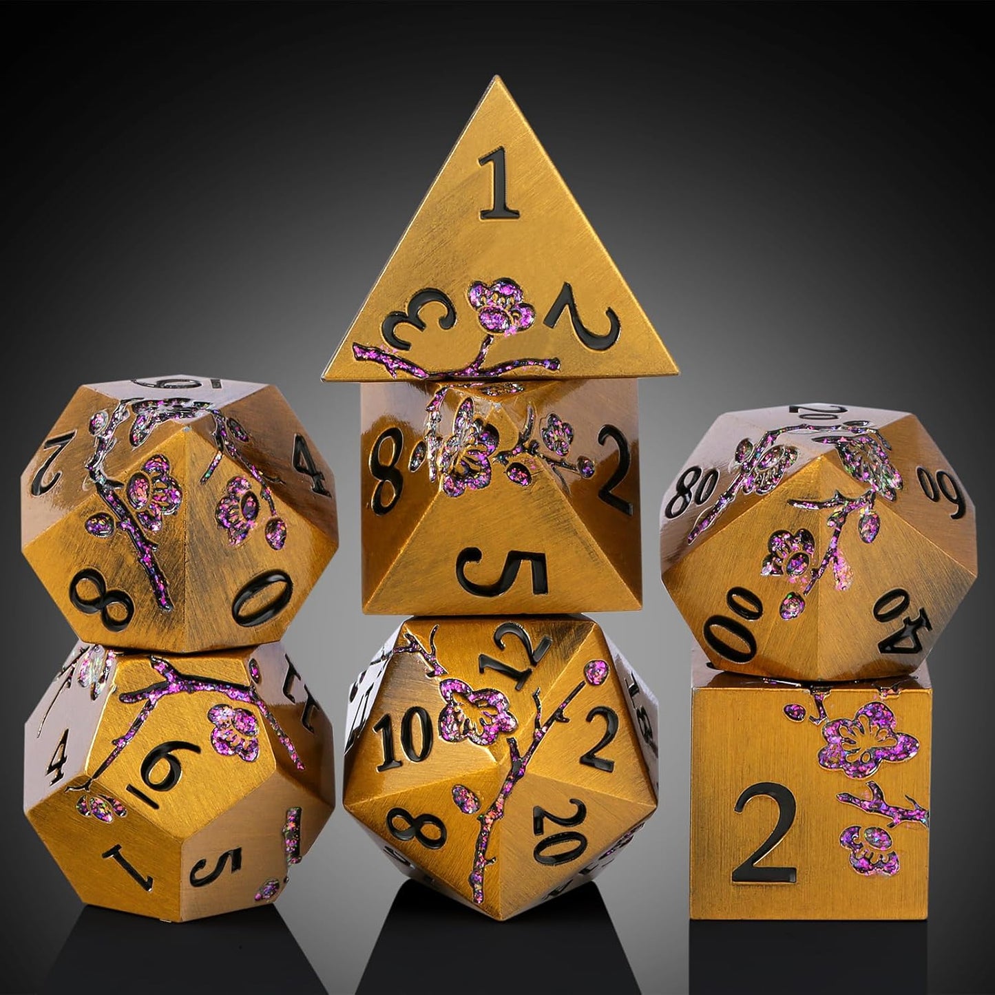 DnDnD Heavy Polyhedral Metal Dice Set with Metal Box, 7-die Shiny Blue Surface with Golden Number for RPG,Dungeons and Dragons,Pathfinder,Shadowrun,D&D,Role Palying Game and Math Teaching - Colors A