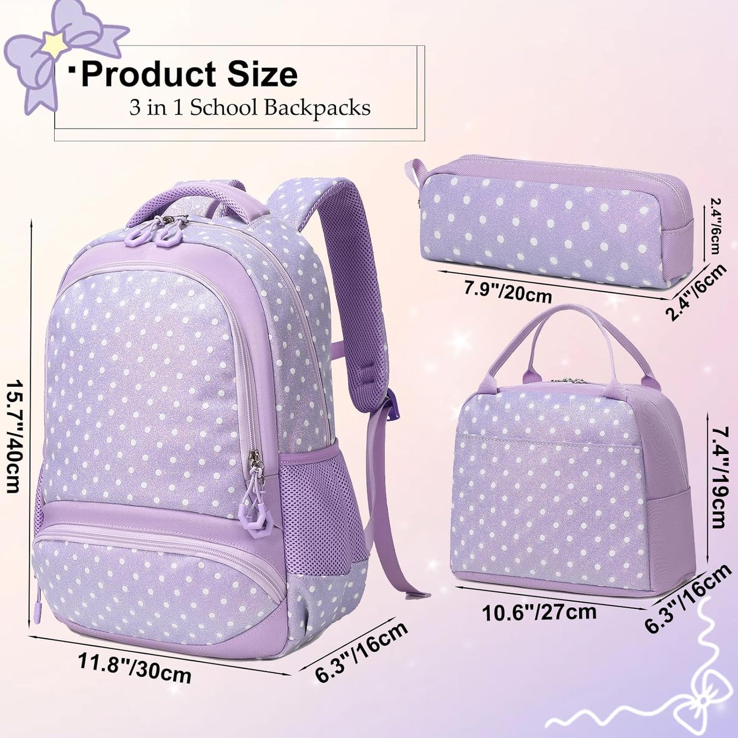 Girls Backpack for Elementary Unicorn Backpack Kids Backpack School Bookbag for Girls 3 in 1 Set Back to School