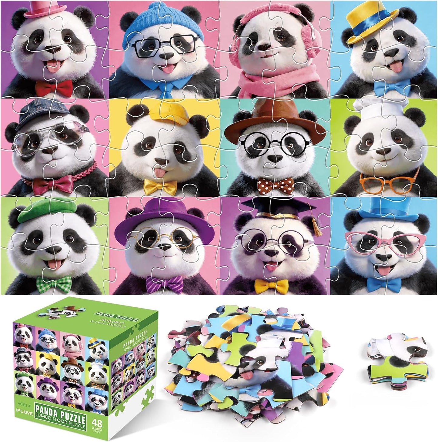Jumbo Floor Puzzles for Kids Ages 3-5 4-8, 48 Piece Panda Jigsaw Puzzle 23.6"x35.4", Educational Animal Floor Puzzle for Kids Ages 4-6 6-8, Birthday for Boys & Girls