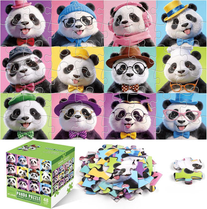 Jumbo Floor Puzzles for Kids Ages 3-5 4-8, 48 Piece Panda Jigsaw Puzzle 23.6"x35.4", Educational Animal Floor Puzzle for Kids Ages 4-6 6-8, Birthday for Boys & Girls