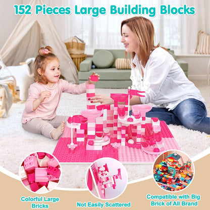 arscniek Toddlers Activity Table 7 in 1 Kids Activity Tables and 4 Chairs with 152Pcs Large Marble Run Building Blocks, Sand/Water Tables, Kids Learning Play Table Toys for Girls Boys Toddler Age 3-7