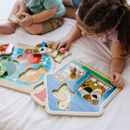 Melissa & Doug Pet Animals Jumbo Knob Puzzle, Wooden Peg Puzzle for Toddlers, Educational Toy for Shape Recognition and Fine Motor Skills, Ages 1+