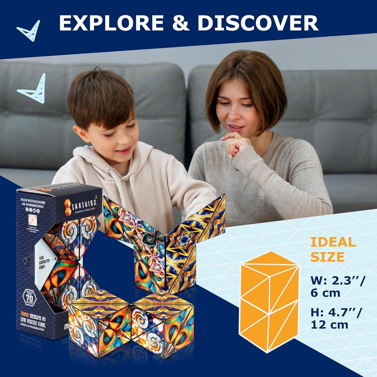 Shashibo Octa Shape Shifting Box - STEM Fidget Toy with Ultra Strong Magnets, Perfect Sensory Gift for Kids, Teens, and Adults – Pairs w/All Shashibo Cubes (Infinity)