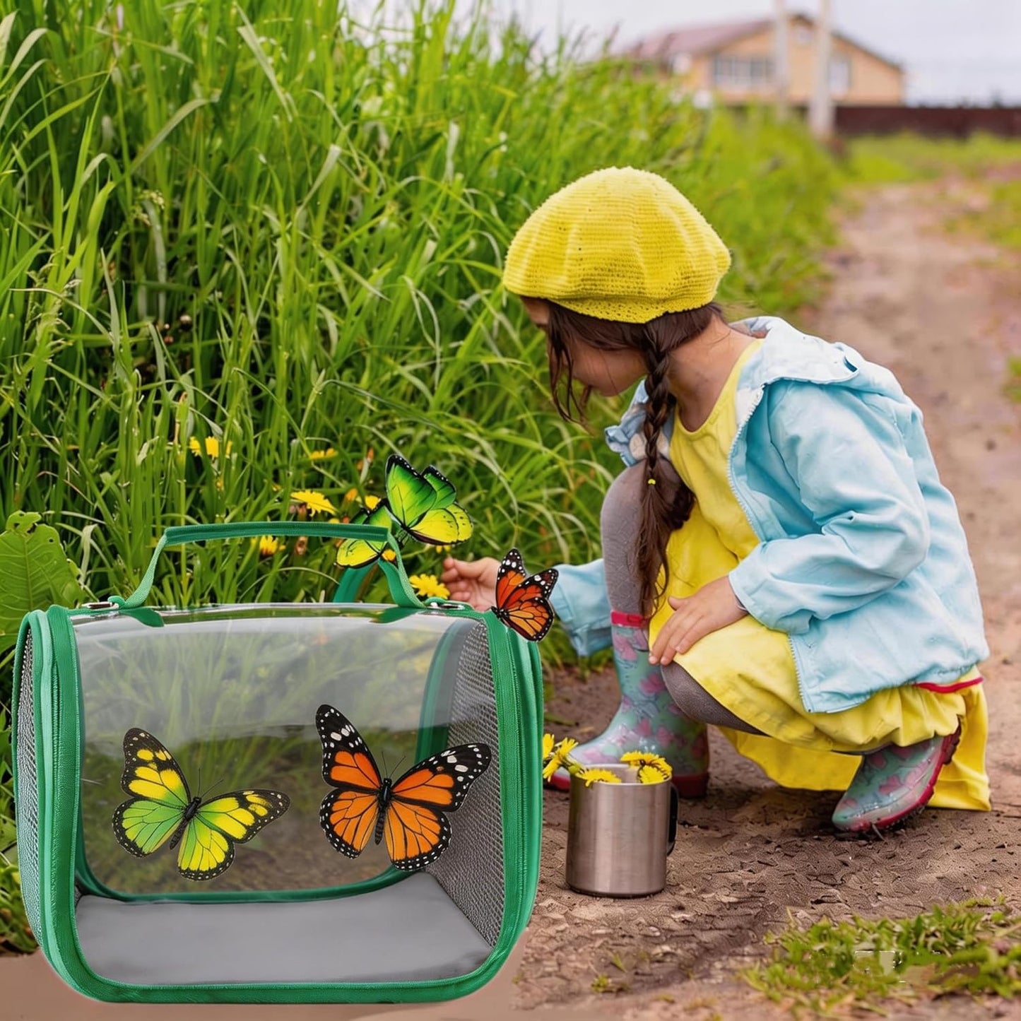 Small Butterfly Habitat Transparent Bug Mesh Cage Portable Caterpillar Enclosure Terrarium Critter Net Cage Breathable Lizard Pigeon Outdoor Observation Container Dragonfly Habitat, 11’’*7’’*6.7’’