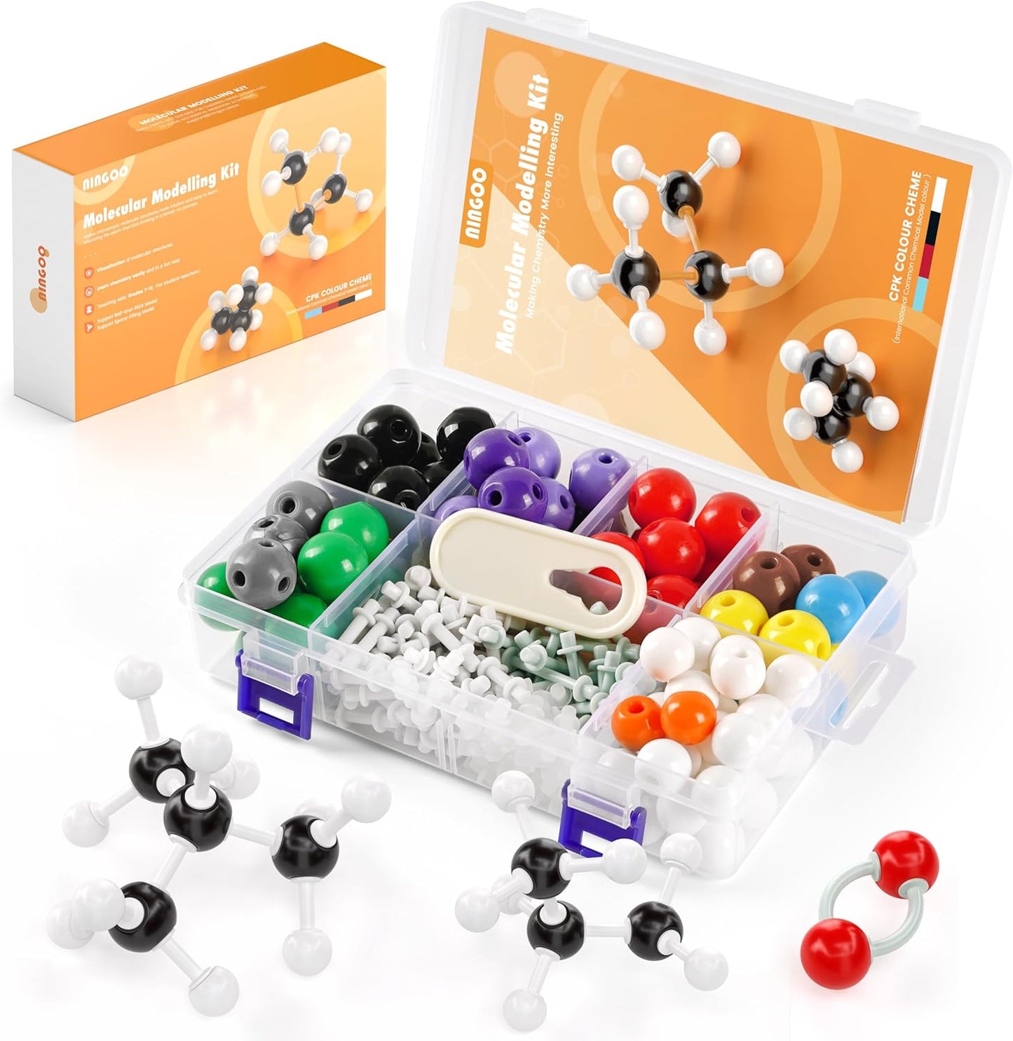 Organic Chemistry Model Kit-124 PCS,Portable Molecular Model Kit for Chemistry Classes,Atomic Element Model Set for Organic＆Inorganic Learning,Supply to Students ＆ Teachers