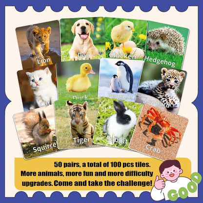 YTSQLER Animal Matching Game for Kids 100PCS Memory Card Game for Toddlers Preschool Learning Activities Memory Matching Cards Boys Girls Family Board Game