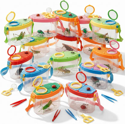 Halloscume 8 Set Bug Catcher for Kids Bug Viewer and Insects Tweezer for Students, Critter Catching Kit Magnifying Insect Cage Container Kit for Kids Outdoor Science Nature Exploration