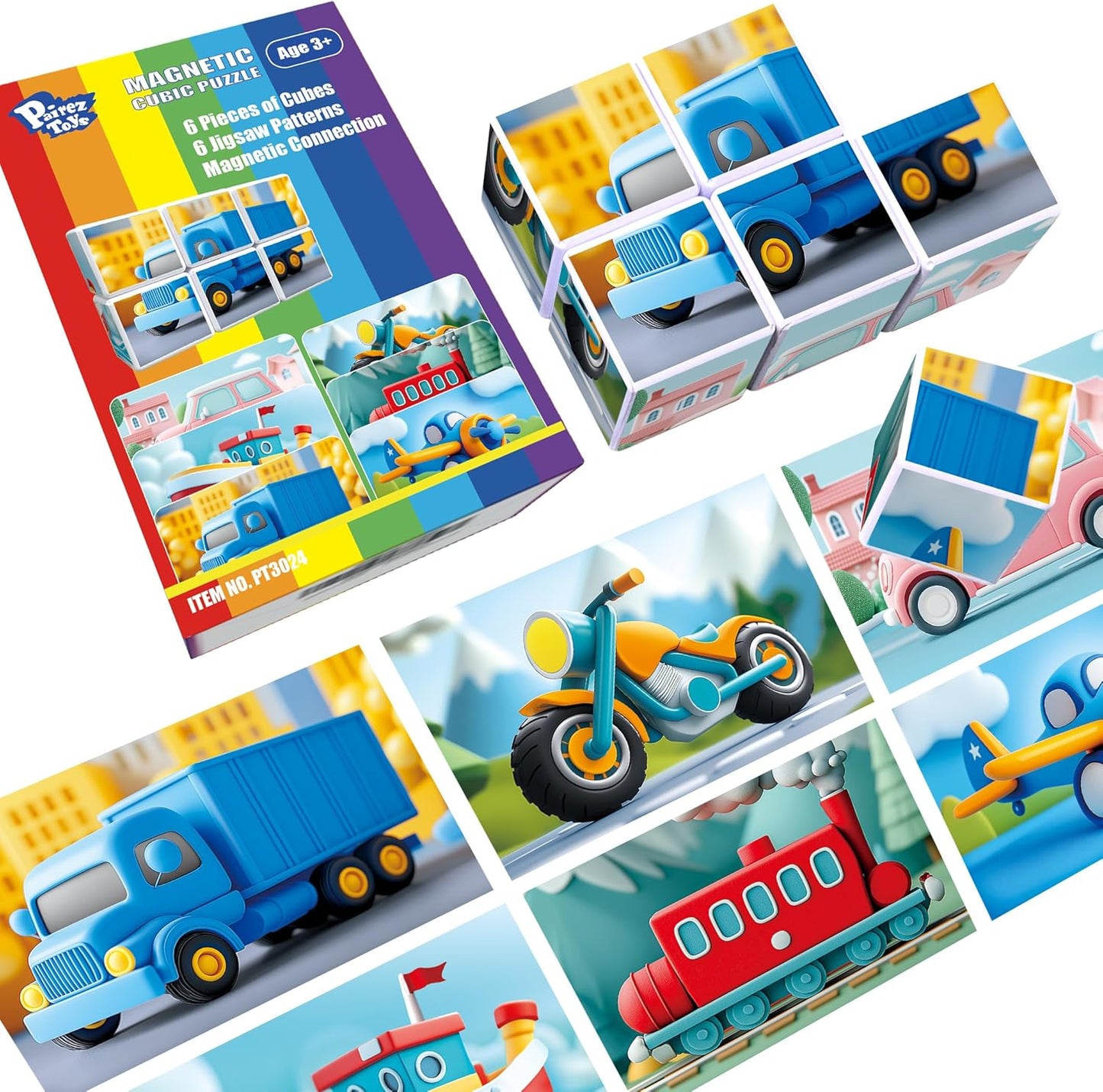 Pairez Toys 3D Magnetic Cubic Jigsaw Puzzle Toys for Toddlers, Large Building Blocks Cubes 1.65 Inches, Sensory & Montessori Toys for Kids 3-5