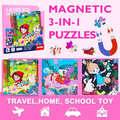 Magnetic Puzzles for Toddlers 1-3, Cartoon Mermaid Magnet 3 in 1 Jigsaw Puzzle, Kids Travel Puzzles Toys, Preschool Learning Toy for Kids 1-8 Year (Mermaid)