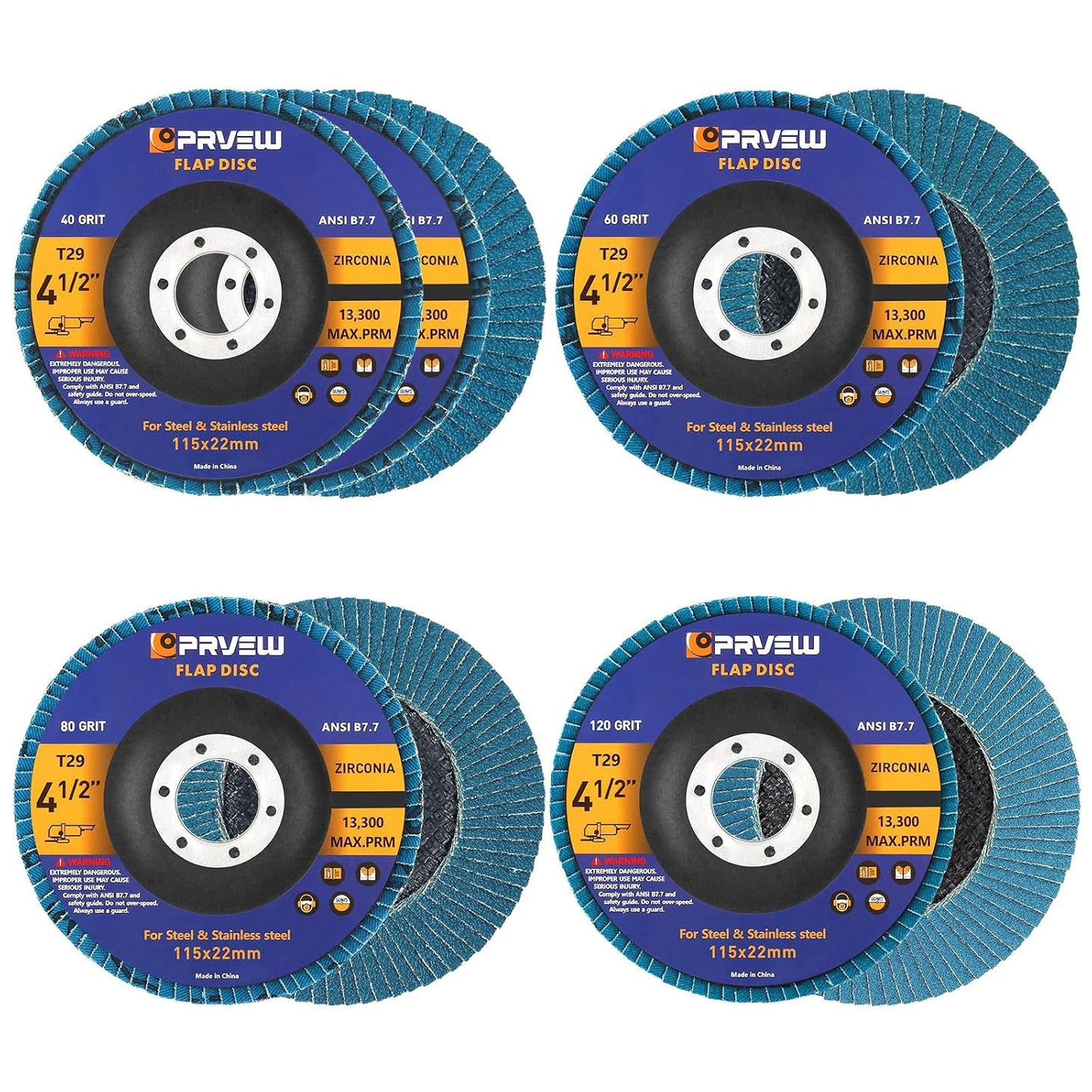 Flap Discs 4 1/2 Inch, 5-Pack 4.5" x 7/8" T29 Premium Zirconia Abrasive Grinding Wheels, 40/60/80/120 Assorted Grits Flap Sanding Disc for Metal,Stainless Steel
