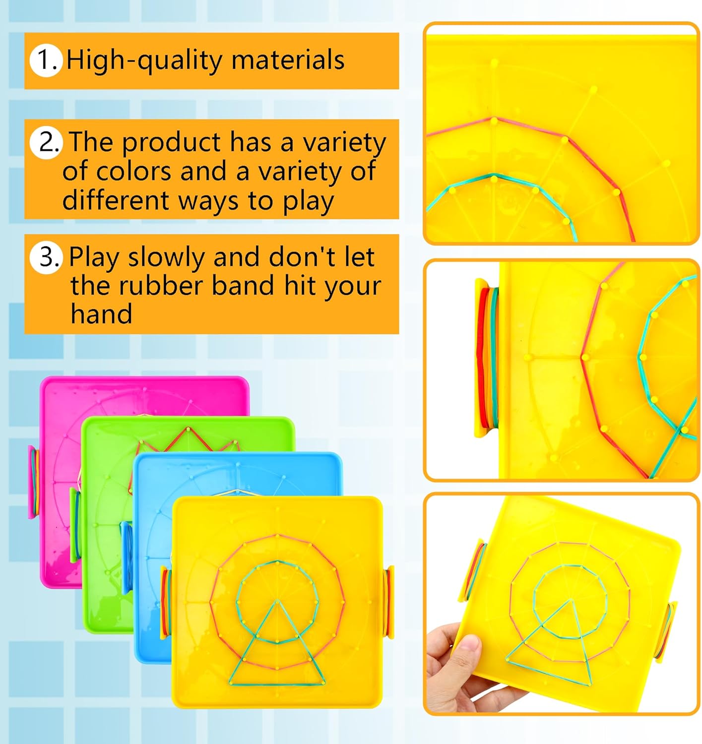 20 Pcs Plastic Double Sided Geoboard Mathematical Manipulative Material Geoboard Plastic Graphical Geo Board with Rubber Bands for Kindergarten Geometric Shape Learning Toys,4 Colors