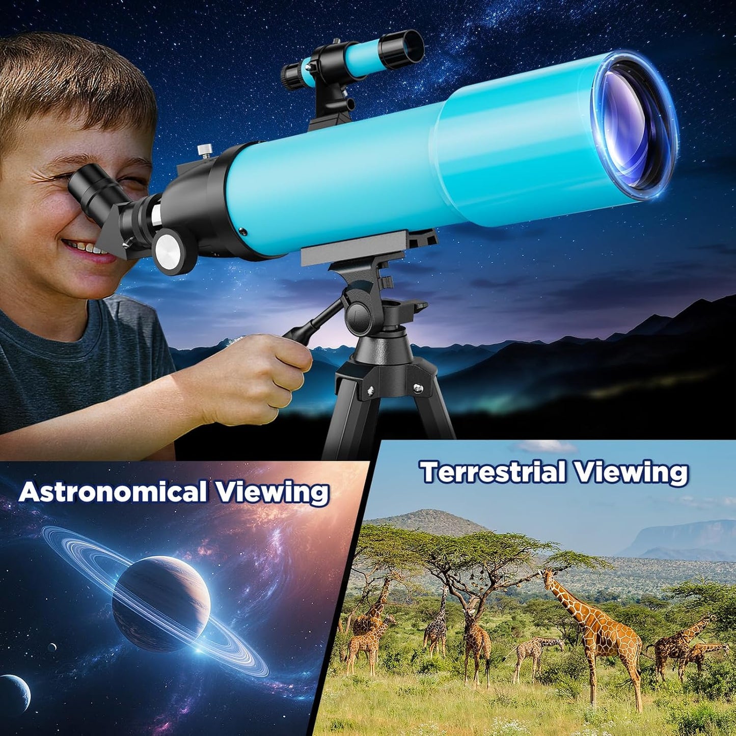 90mm Refractor Telescope for Adults & Kids 8+: 150X High Power, 500mm Focal Length, Professional Astronomical Scope with 133cm Tripod for Stargazing, Xmas Toy Gift for Beginners Boy Girls