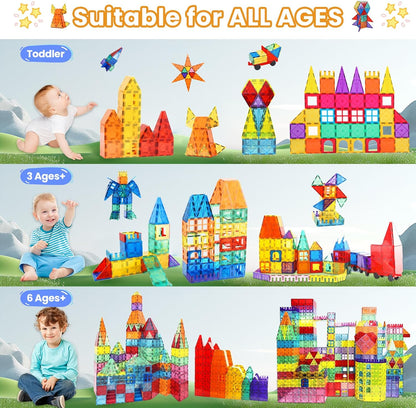 Paaxido Magnetic Tiles - 130PCS Magnetic Blocks for Kids, Magnet Tiles Building Blocks Set with 2 Cars, Construction STEM Magnet Toys Gift for Kids, Boys and Girls 3 4 5 6 7 8+ Year Old