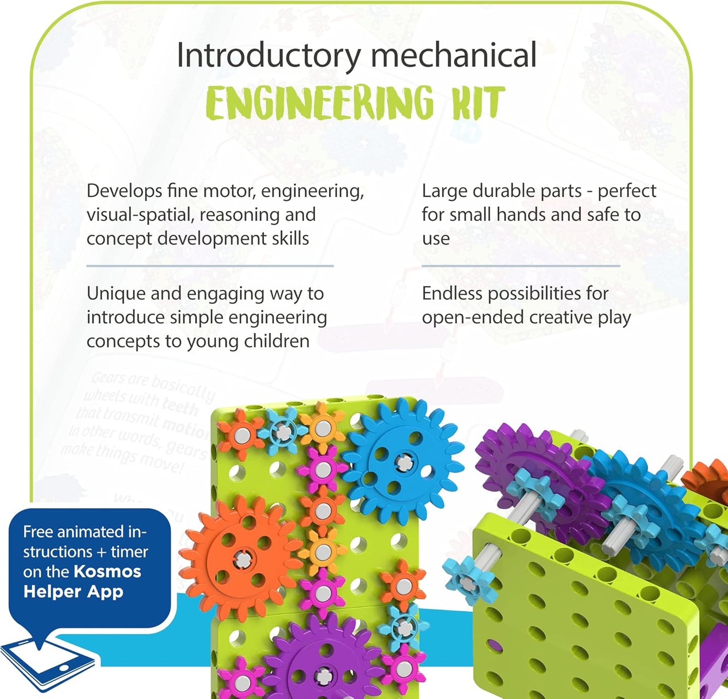 Thames & Kosmos Kids First: Intro to Gears STEM Experiment Kit for Ages 3+ | Build 4 Models, Learn About Gears, Power & Motion | Intro to Mechanical Engineering for Young Learners | Durable Parts